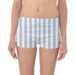 Vertical Stripes - White and Silver Gray Reversible Boyleg Bikini Bottoms
