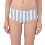 Vertical Stripes - White and Silver Gray Mid-Waist Bikini Bottoms