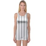 Vertical Stripes - White and Silver Gray One Piece Boyleg Swimsuit