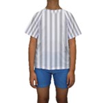 Vertical Stripes - White and Silver Gray Kid s Short Sleeve Swimwear