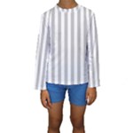 Vertical Stripes - White and Silver Gray Kid s Long Sleeve Swimwear