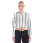 Vertical Stripes - White and Silver Gray Women s Cropped Sweatshirt