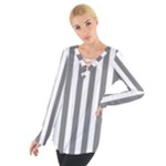 Vertical Stripes - White and Gray Women s Tie Up Tee