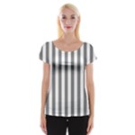 Vertical Stripes - White and Gray Women s Cap Sleeve Top