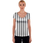 Vertical Stripes - White and Gray Women s V-Neck Cap Sleeve Top