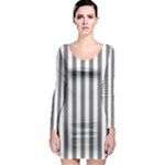 Vertical Stripes - White and Gray Long Sleeve Bodycon Dress