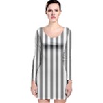 Vertical Stripes - White and Gray Long Sleeve Velvet Bodycon Dress