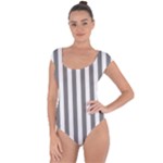 Vertical Stripes - White and Gray Short Sleeve Leotard (Ladies)