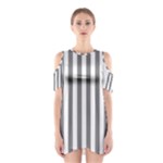 Vertical Stripes - White and Gray Women s Cutout Shoulder Dress
