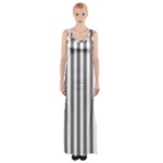 Vertical Stripes - White and Gray Maxi Thigh Split Dress