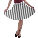 Vertical Stripes - White and Gray A-line Skater Skirt