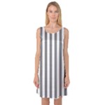 Vertical Stripes - White and Gray Sleeveless Satin Nightdress