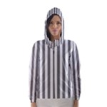 Vertical Stripes - White and Gray Hooded Wind Breaker (Women)