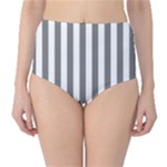 Vertical Stripes - White and Gray High-Waist Bikini Bottoms