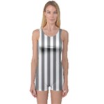 Vertical Stripes - White and Gray One Piece Boyleg Swimsuit