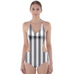 Vertical Stripes - White and Gray Cut-Out One Piece Swimsuit