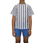 Vertical Stripes - White and Gray Kid s Short Sleeve Swimwear