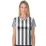 Vertical Stripes - White and Dark Gray Women s V-Neck Sport Mesh Tee