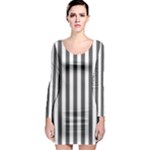 Vertical Stripes - White and Dark Gray Long Sleeve Bodycon Dress