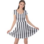 Vertical Stripes - White and Dark Gray Cap Sleeve Dress