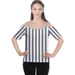 Vertical Stripes - White and Dark Gray Women s Cutout Shoulder Tee