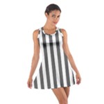 Vertical Stripes - White and Dark Gray Cotton Racerback Dress