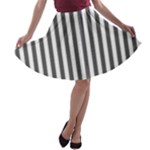 Vertical Stripes - White and Dark Gray A-line Skater Skirt