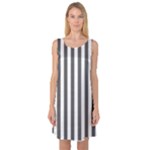 Vertical Stripes - White and Dark Gray Sleeveless Satin Nightdress
