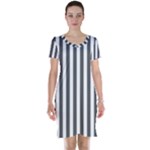 Vertical Stripes - White and Dark Gray Short Sleeve Nightdress