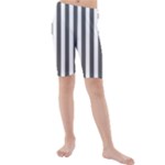 Vertical Stripes - White and Dark Gray Kid s Mid Length Swim Shorts