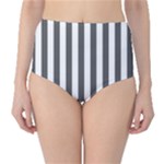 Vertical Stripes - White and Dark Gray High-Waist Bikini Bottoms