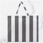 Vertical Stripes - White and Dark Gray Zipper Large Tote Bag