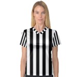 Vertical Stripes - White and Black Women s V-Neck Sport Mesh Tee