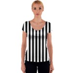 Vertical Stripes - White and Black Women s V-Neck Cap Sleeve Top