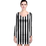 Vertical Stripes - White and Black Long Sleeve Bodycon Dress