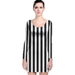 Vertical Stripes - White and Black Long Sleeve Velvet Bodycon Dress