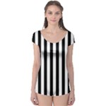 Vertical Stripes - White and Black Boyleg Leotard (Ladies)