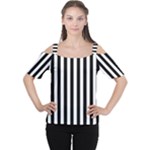 Vertical Stripes - White and Black Women s Cutout Shoulder Tee