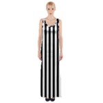 Vertical Stripes - White and Black Maxi Thigh Split Dress