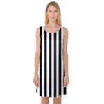 Vertical Stripes - White and Black Sleeveless Satin Nightdress