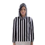 Vertical Stripes - White and Black Hooded Wind Breaker (Women)
