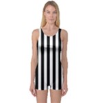 Vertical Stripes - White and Black One Piece Boyleg Swimsuit