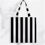 Vertical Stripes - White and Black Zipper Grocery Tote Bag