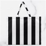 Vertical Stripes - White and Black Zipper Large Tote Bag