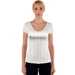Vertical Stripes - White and Seashell Women s V-Neck Cap Sleeve Top