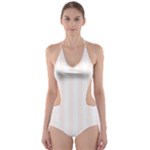 Vertical Stripes - White and Seashell Cut-Out One Piece Swimsuit