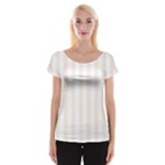 Vertical Stripes - White and Linen Women s Cap Sleeve Top