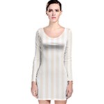 Vertical Stripes - White and Linen Long Sleeve Velvet Bodycon Dress
