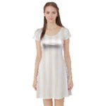 Vertical Stripes - White and Linen Short Sleeve Skater Dress