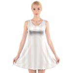 Vertical Stripes - White and Linen V-Neck Sleeveless Dress